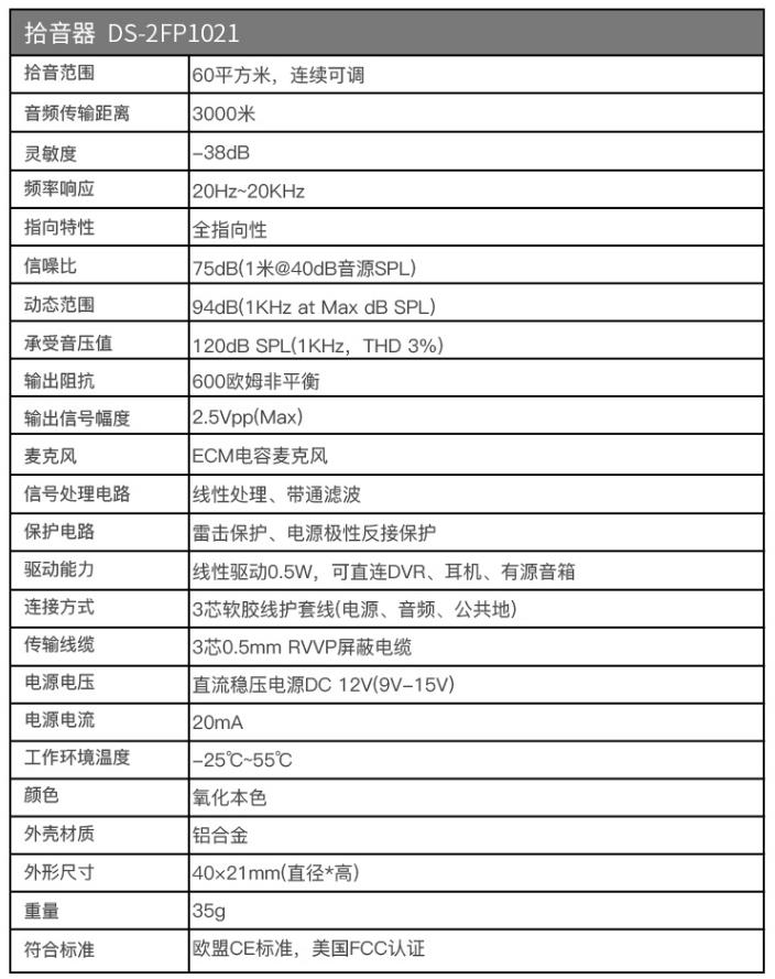 ?？低旽IKVISION DS-2FP1021監(jiān)控?cái)z像頭拾音器