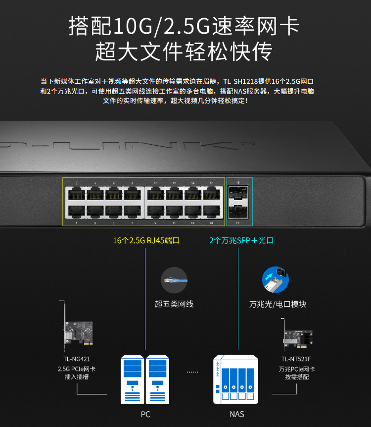 TP-LINK TL-SH1218萬兆上聯(lián)以太網(wǎng)交換機(jī)